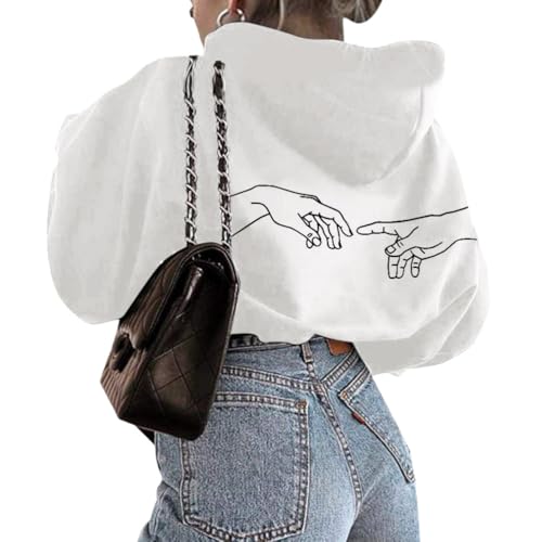 Onsoyours Kapuzenpullover Für Damen Herbst Winter Hoodie Promise Letter Print Sweatshirt Lose Casual Hip Hop Langarmshirt Pullover Mit Kordel Und Taschen Outerwear C Weiß S von Onsoyours