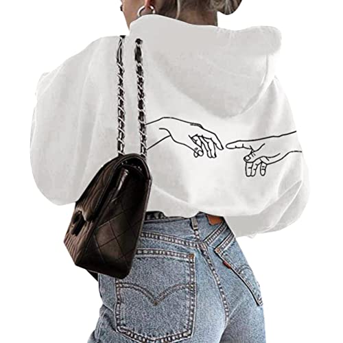 Onsoyours Kapuzenpullover Für Damen Herbst Winter Hoodie Promise Letter Print Sweatshirt Lose Casual Hip Hop Langarmshirt Pullover Mit Kordel Und Taschen Outerwear C Weiß XS von Onsoyours