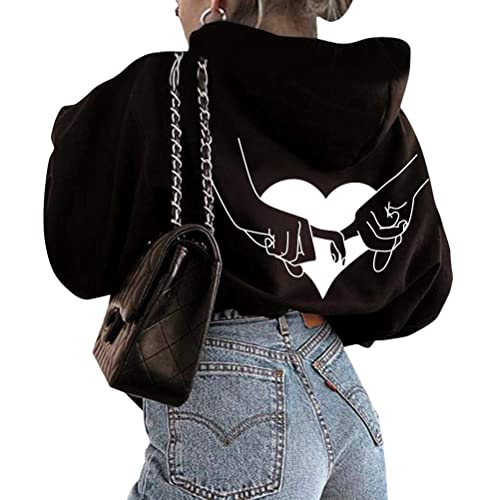 Onsoyours Kapuzenpullover Für Damen Herbst Winter Hoodie Promise Letter Print Sweatshirt Lose Casual Hip Hop Langarmshirt Pullover Mit Kordel Und Taschen Outerwear E Schwarz L von Onsoyours