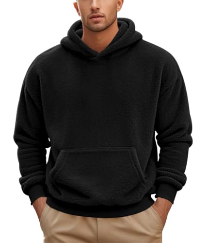 Onsoyours Kapuzenpullover Herren Damen Teddy Fleece Hoodie Mode Sweatshirt Pulli Warm Langarmshirt Classic Plüsch Oberteile Pullover Tops Mit Kapuze Winter Unisex A Schwarz XL von Onsoyours