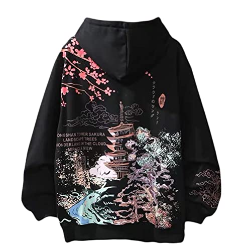 Onsoyours Kapuzenpullover Unisex Techwear Hoodie Damen Herren Sweatshirt Pullover mit Kapuze Übergroßes mit Tasche Sport Outwear Herbst Winter Vintage Tops A Schwarz S von Onsoyours