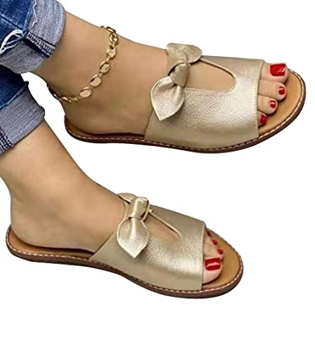 Onsoyours Keilsandalen Damen Strandsandalen mit Bowknot Sommer Wedge Peep Toe Römer Hausschuhe Aushöhlen Flip Flop Freizeit Vintage Plateau Sandaletten B Gold 43 EU von Onsoyours