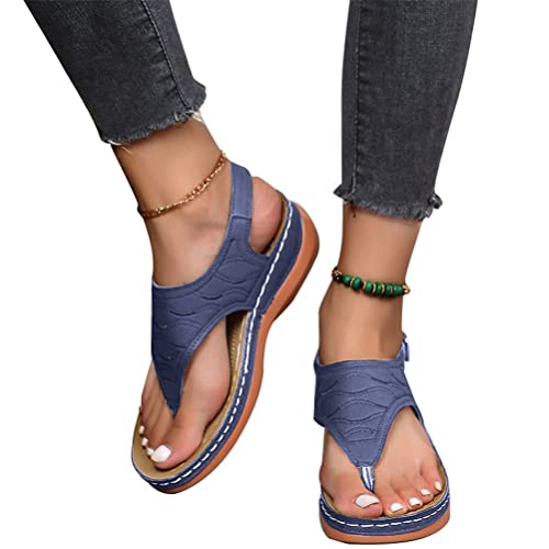 Onsoyours Keilsandaletten Damen Orthopädische Sandalen Sommer Peep Toe Hausschuhe Aushöhlen Flip Flop mit Fußgewölbestütze Freizeit Plateau Strandsandaletten A Dunkelblau 36 EU von Onsoyours