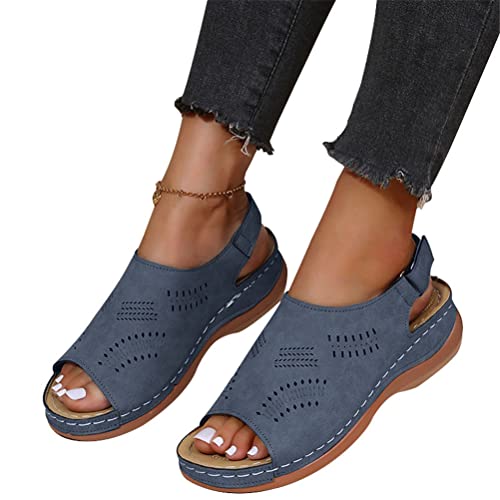 Onsoyours Keilsandaletten Damen Orthopädische Sandalen Sommer Peep Toe Hausschuhe Aushöhlen Flip Flop mit Fußgewölbestütze Freizeit Plateau Strandsandaletten B Dunkelblau 36 EU von Onsoyours