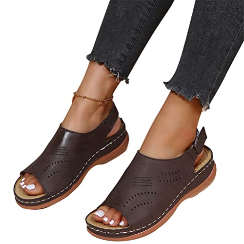 Onsoyours Keilsandaletten Damen Orthopädische Sandalen Sommer Peep Toe Hausschuhe Aushöhlen Flip Flop mit Fußgewölbestütze Freizeit Plateau Strandsandaletten B Dunkelbraun 41 EU von Onsoyours