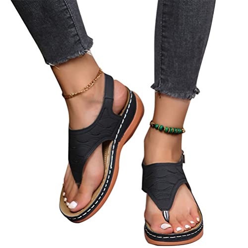 Onsoyours Keilsandaletten Damen Orthopädische Sandalen Sommer Peep Toe Hausschuhe Aushöhlen Flip Flops mit Fußgewölbestütze Freizeit Plateau Strandsandaletten A Schwarz 41 EU von Onsoyours