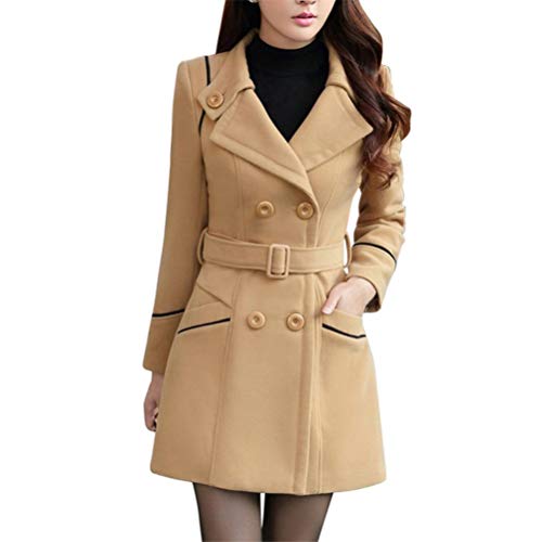 Onsoyours Khaki Taschen Zweireiher Mit Gürtel Langarm Elegant Dicke Warme Wintermantel Wollmantel Outwear Damen Mode XL von Onsoyours