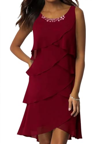 Onsoyours Kleid Damen Lang Abend Party Ballkleid Brautjungfer Split Maxikleid Wickel Cocktail Abendkleider Kurzarm Knielang Freizeitkleid Kurzarm A-Linien Freizeitkleid A Rot L von Onsoyours