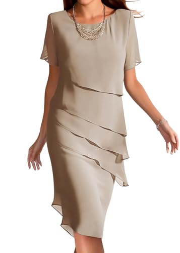 Onsoyours Kleid Damen Lang Abend Party Ballkleid Brautjungfer Split Maxikleid Wickel Cocktail Abendkleider Kurzarm Knielang Freizeitkleid Kurzarm A-Linien Freizeitkleid B02 Kamel M von Onsoyours