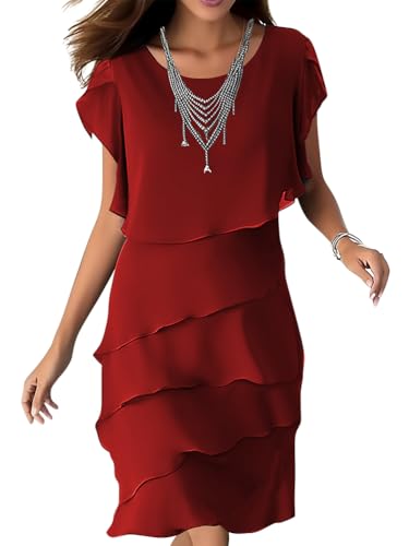 Onsoyours Kleid Damen Lang Abend Party Ballkleid Brautjungfer Split Maxikleid Wickel Cocktail Abendkleider Kurzarm Knielang Freizeitkleid Kurzarm A-Linien Freizeitkleid E Dunkelrot XL von Onsoyours