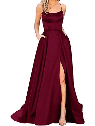 Onsoyours Damen Abendkleid Lange Hochzeit Brautjungfernkleid Bodenlang Partykleid Cocktailkleid Wickelkleid V-Ausschnitt Festlich Kleid Rückenfrei Neckholder Maxikleid B Dunkelrot L von Onsoyours