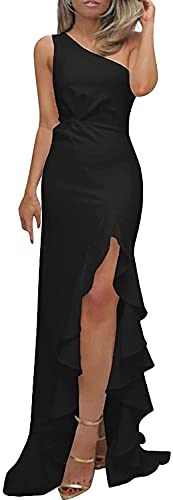 Onsoyours Kleider Sommer Damen Lang Mit Schlitz Elegant Cocktailkleid Rückenfrei Träger Vorne Kurz Hinten Lang Asymmetrisch Partykleid B Schwarz L von Onsoyours