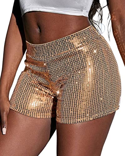 Onsoyours Kurze Hose Damen Pailletten Glitzer Shorts Sexy Hotpants Damen Sequin Shine Glitter Shorts High Waist A-Linie Sparkly Party Hotpants Sexy Nachtclub Clubwear A Gold M von Onsoyours