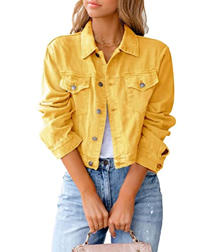 Onsoyours Kurze Jeansjacke damen Casual Langarm Revers Einfarbig Jacke Übergangsjacke Leichte Herbst und Winter Denim Jacke A Gelb S Onsoyours Kurze Jeansjacke damen Casual Langarm Revers Einfarbig Jacke Übergangsjacke Leichte Herbst und Winter Denim Jacke A Gelb S von Onsoyours