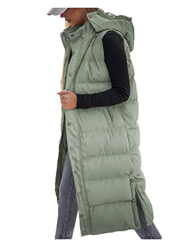 Onsoyours Lang Weste Damen Daunenweste Leichte Gesteppte Weste Jacke Kapuzenweste Wintermantel Einfarbige Winddicht Reißverschluss Steppjacke Daunenjacke Outdoorjacke D Grün XXL von Onsoyours