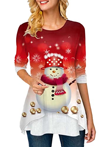 Onsoyours Langarmshirt Damen Weihnachten Frauen Weihnachtspulli Pullover Sweatshirt Pulli Langarm T-Shirt Christmas Shirts Bedrucktes Oberteil Bluse Tops B Rot 01 M von Onsoyours