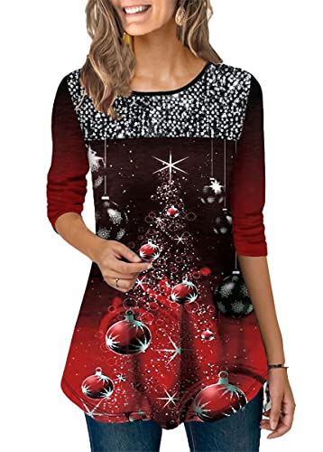 Onsoyours Langarmshirt Damen Weihnachten Frauen Weihnachtspulli Pullover Sweatshirt Pulli Langarm T-Shirt Christmas Shirts Bedrucktes Oberteil Bluse Tops C Rot XXL von Onsoyours