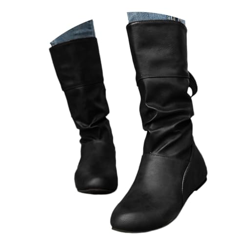 Onsoyours Langschaft Stiefel Damen PU Kniehohe Stiefel Flach Winterstiefel Lange Casual Langschaft Boots Winterschuhe A Schwarz 38 EU von Onsoyours