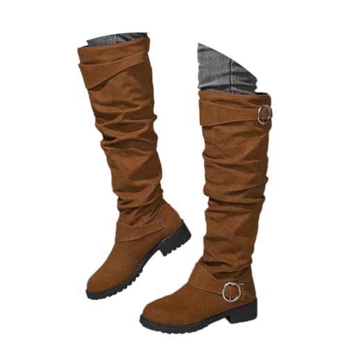Onsoyours Langschaft Stiefel Damen Wildleder Schlupfstiefel mit Blockabsatz Winterstiefel Lange Stiefel Casual Kniehohe Boots B Braun 39 EU von Onsoyours