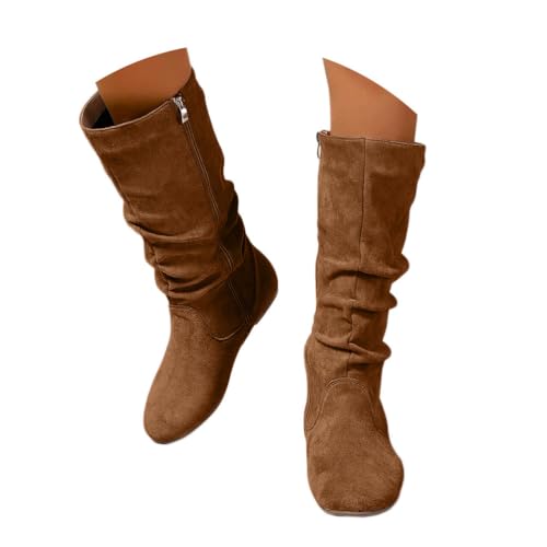 Onsoyours Langschaft Stiefel Damen Wildleder Stiefel Flach Mode Stiefel mit Reißverschluss Winterstiefel Lange Stiefel Casual Langschaft Boots Winterschuhe A Braun 39 EU von Onsoyours