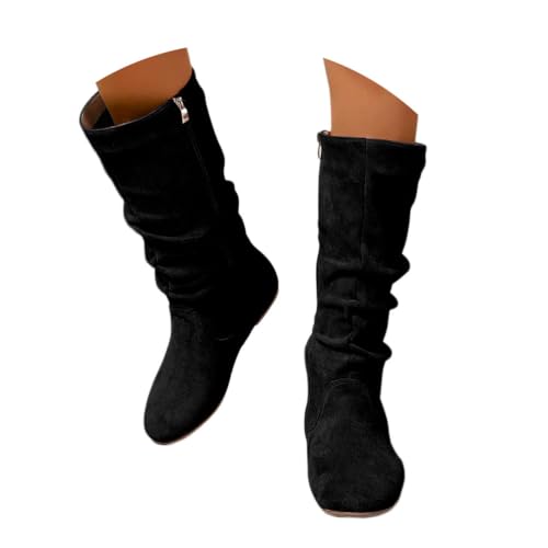 Onsoyours Langschaft Stiefel Damen Wildleder Stiefel Flach Mode Stiefel mit Reißverschluss Winterstiefel Lange Stiefel Casual Langschaft Boots Winterschuhe A Schwarz 39 EU von Onsoyours