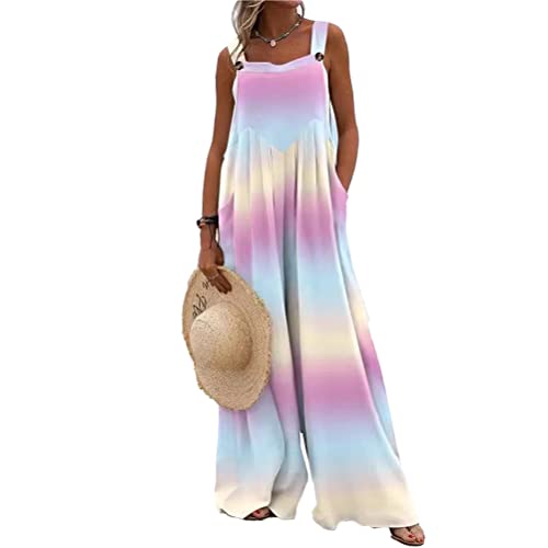 Onsoyours Latzhose Damen Baggy Boyfriend Jumpsuit Ärmellose Jumpsuit Bedruckte Overalls Sommerhose Locker Mit Taschen C2 Tie Dye XXL von Onsoyours