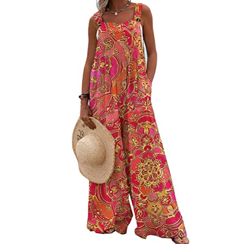 Onsoyours Latzhose Damen Baggy Boyfriend Jumpsuit Ärmellose Jumpsuit Bedruckte Overalls Sommerhose Locker Mit Taschen C6 Rosa XXL von Onsoyours
