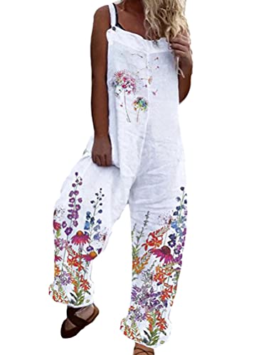Onsoyours Latzhose Damen Jumpsuit mit Träger Retro Overalls Oversize Hose Lange Baggy Sommerhose Blumen Playsuit Romper B Rot M von Onsoyours