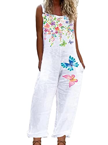 Onsoyours Latzhose Damen Jumpsuit mit Träger Retro Overalls Oversize Lose Hose Lange Baggy Sommerhose Blumen Playsuit Romper B Blau XXL von Onsoyours