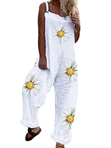 Onsoyours Latzhose Damen Jumpsuit mit Träger Retro Overalls Oversize Lose Hose Lange Baggy Sommerhose Blumen Playsuit Romper B Gelb XS von Onsoyours