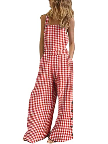 Onsoyours Latzhose Mit Beiläufig Retro Loose Hose Größe Baggy Jumpsuit Sommerhose Arbeitshose Baumwolle Jumpsuit Elegant Lange Overall Hose Casual Baumwolle Wide Leg Hosen Rot 3XL von Onsoyours