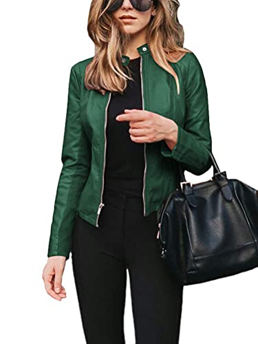 Onsoyours Lederjacke Damen Jacke Langarm Mit Reißverschluss Motorradjacke Bikerjacke Frauen Oberbekleidung Elegante Jacken Übergangsjacke A Grün XS von Onsoyours