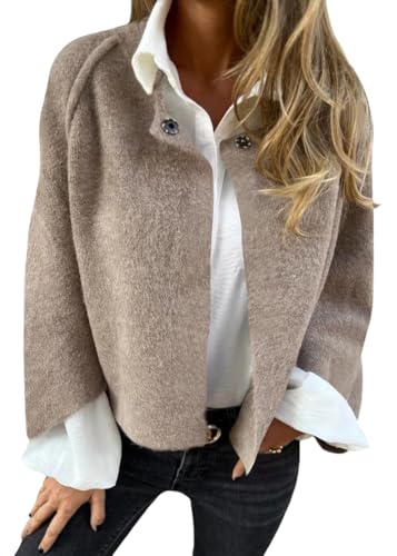 Onsoyours Leichte Cropped-Fleece-Jacke Damen Winter Warme Sherpa-Jacke Mantel Oberbekleidung Mit Taschen A Khaki S von Onsoyours