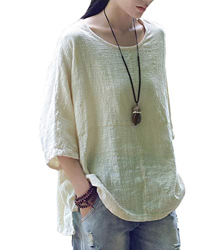 Onsoyours Leinen Bluse Damen Sommer Herbst Übergröße Locker Hemd Tshirts Langarm Loose Rundhals Oberteile Loose Top A Beige 36 von Onsoyours