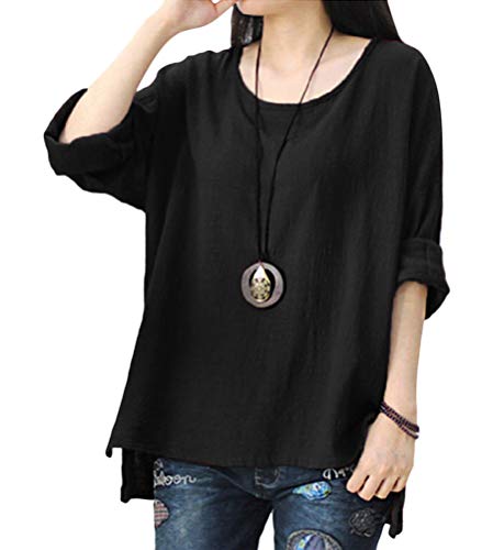 Onsoyours Leinen Bluse Damen Sommer Herbst Übergröße Locker Hemd Tshirts Langarm Loose Rundhals Oberteile Loose Top B Schwarz 36 von Onsoyours