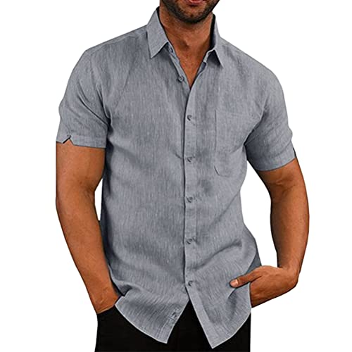 Onsoyours Leinenhemd Herren Kurzarm Einfarbig Sommerhemd Regular Fit Freizeithemd Businesshemd Leinenshirt Sommer Grau M von Onsoyours