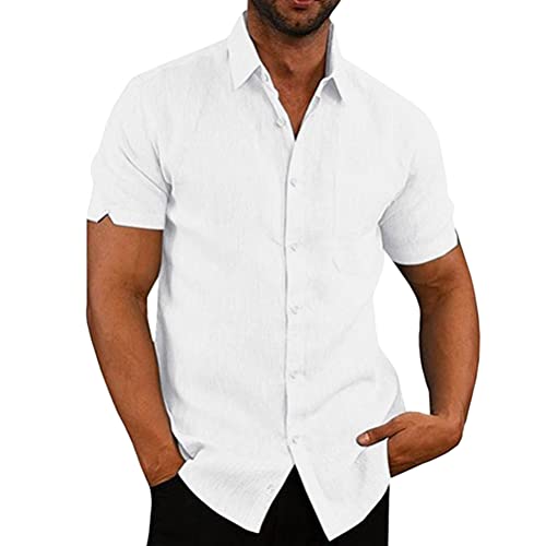 Onsoyours Leinenhemd Herren Kurzarm Einfarbig Sommerhemd Regular Fit Freizeithemd Businesshemd Leinenshirt Sommer Weiß 4XL von Onsoyours