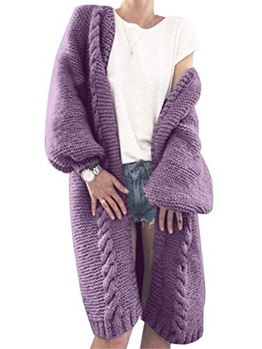 Onsoyours Lila Zopfmuster Laternenärmel Oversize Grobe Cardigan Strickjacke Lang Sweater Damen Mode 3XL von Onsoyours