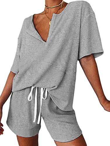 Onsoyours Loungewear Kurz Damen Freizeitanzug Sommer Lose Sportbekleidung Zweiteiler Druck Jogginganzug Outfits Kleidung Streetwear A Grau S von Onsoyours