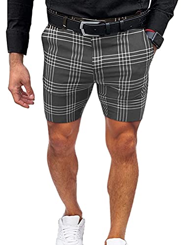 Onsoyours Männer Business Casual Kurze Hose Plaid Herren Shorts Freizeithose Karierte Chino Streetwear Kurze Pants Sporthosen Sweat Short Slim Fit B Grau L von Onsoyours