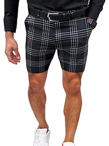 Onsoyours Männer Business Casual Kurze Hose Plaid Herren Shorts Freizeithose Karierte Chino Streetwear Kurze Pants Sporthosen Sweat Short Slim Fit B Schwarz L von Onsoyours