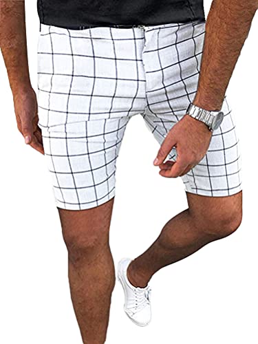 Onsoyours Männer Business Casual Kurze Hose Plaid Herren Shorts Freizeithose Karierte Chino Streetwear Kurze Pants Sporthosen Sweat Short Slim Fit C Weiß L von Onsoyours