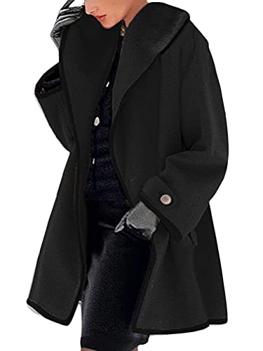 Onsoyours Mäntel Damen Schalkragen Casual Mantel Revers Lange Ärmel Winterjacke Einfarbig Mode Lange Coat Warme Outwear Elegant Einreiher Cardigan Jacke Oberbekleidung Z Schwarz XXL von Onsoyours