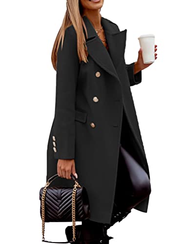 Onsoyours Mantel Damen Casual Elegent Lange Ärmel Einfarbig Revers Zweireihige Winterjacke Freizeitjacke Winter Herbst Mantel mit Reverskragen Winterparka Herbstjacke Outwear B Schwarz XXL von Onsoyours