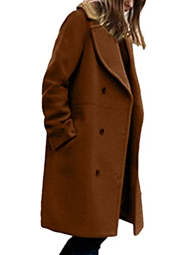 Onsoyours Mantel Damen Casual Elegent Lange Ärmel Einfarbig Revers Zweireihige Winterjacke Freizeitjacke Winter Herbst Mantel mit Reverskragen Winterparka Herbstjacke Outwear C Braun M von Onsoyours