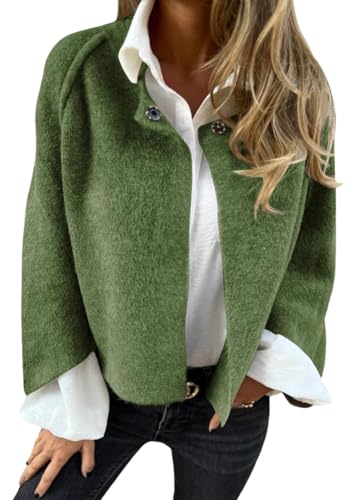 Onsoyours Mantel Damen Elegant Chic Jacken Warme Übergangsmantel Casual Langarm Cardigan Kurzer Trenchcoat Knöpf Wollmantel Frauen Croppedjacke Outwear Herbst Winter A Grün XL von Onsoyours