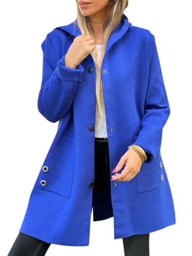 Onsoyours Mantel Damen Lang Warm Wollmantel Trenchcoat Wolle Schwarzer Wintermantel Damenmantel Elegant Winterjacke Mantel A-Linie Trench Coat Herbstmantel Steppmantel mit Kapuze A Blau XL von Onsoyours