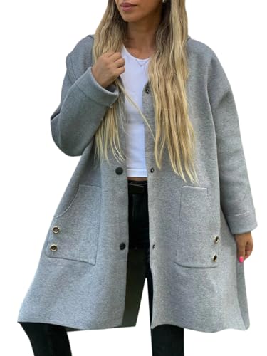Onsoyours Mantel Damen Lang Warm Wollmantel Trenchcoat Wolle Schwarzer Wintermantel Damenmantel Elegant Winterjacke Mantel A-Linie Trench Coat Herbstmantel Steppmantel mit Kapuze A Grau S von Onsoyours