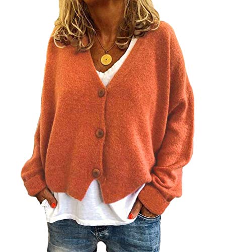 Onsoyours Mantel Damen Langarm Strick Pullover Elegant Chic Strickjacke Winter Cardigan Knit Sweater Einfarbig Mantel Sweater Bluse Winter Cardigan Tops B Orange L von Onsoyours