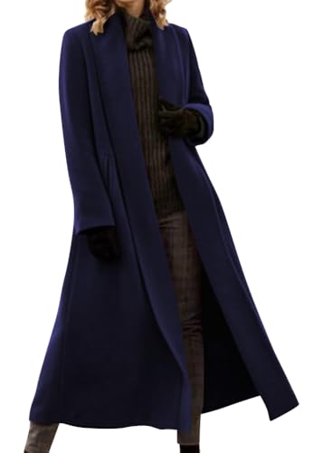 Onsoyours Mantel Damen Langer Wollmantel Warm Langarm Coat Lässiger Trenchcoat Leichte Jacket Frauen Overcoat Herbst Winter Cardigan A Dunkelblau L von Onsoyours